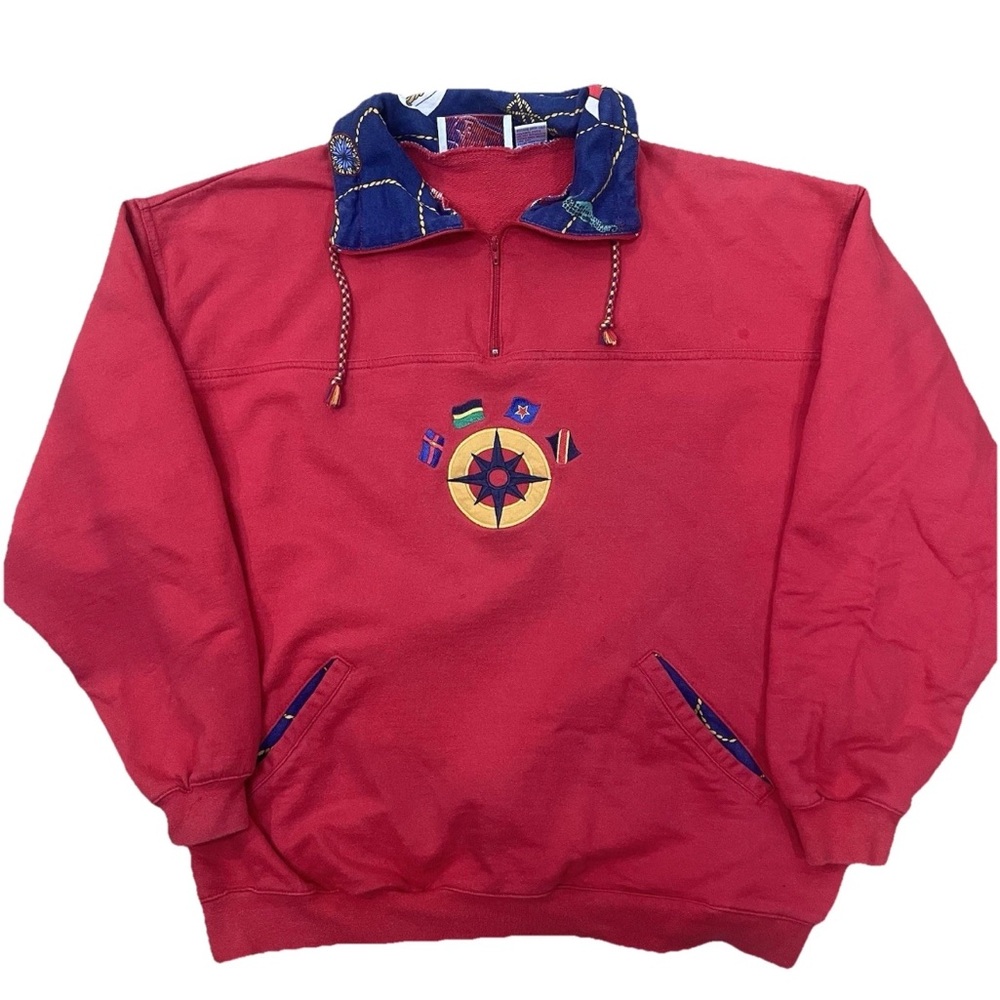 Vtg Active Exchange Sweatshirt Med Red 90s Nautical Sail Maritime Anchor Yacht